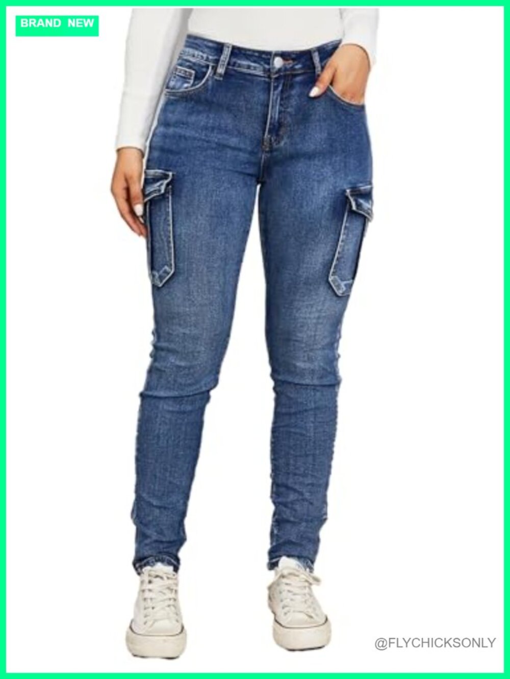 Cargo Skinny Jeans Women High Waisted Stretchy Flap Pocket Denim Pants